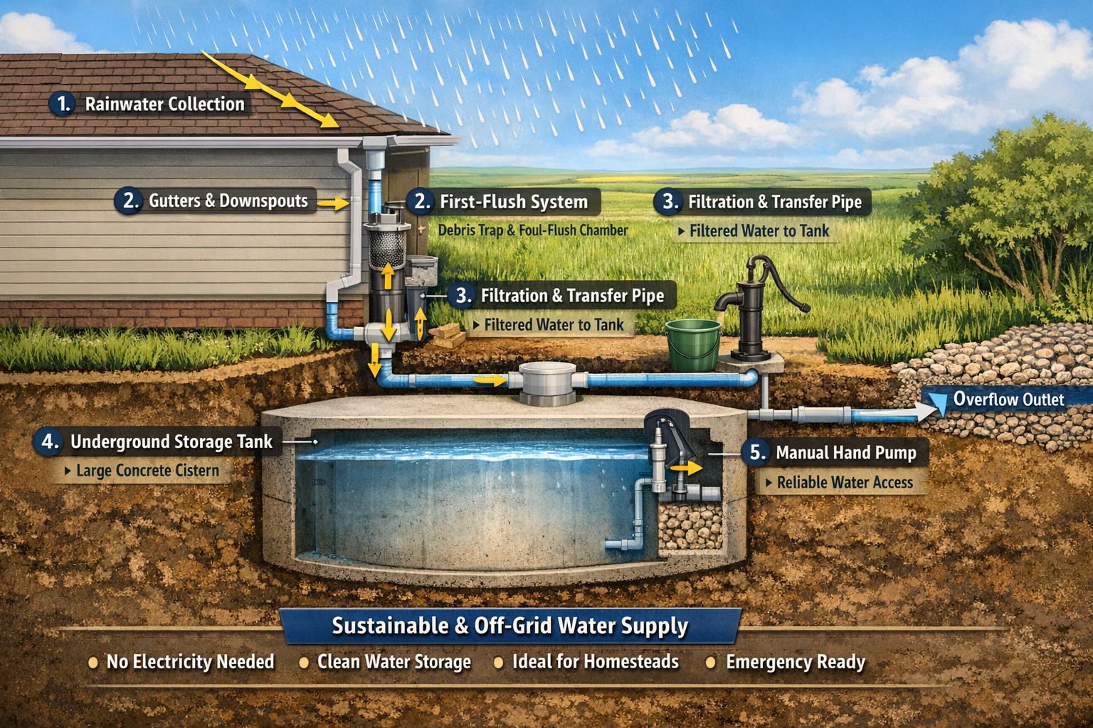 Rainwater harvesting illustration